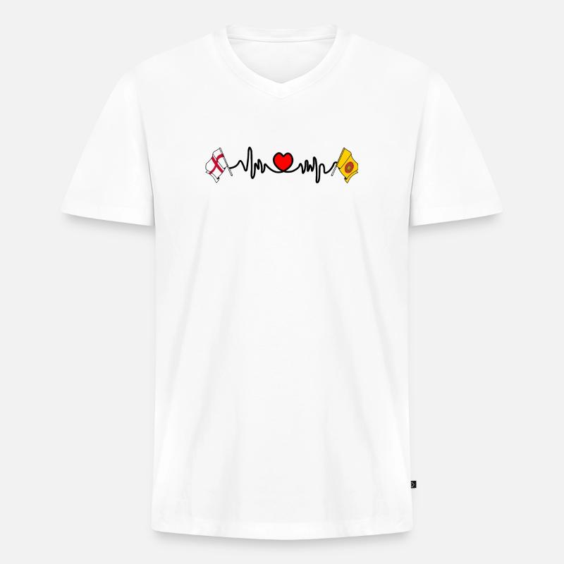 Lancashire- und England-Herzfrequenz - Männer Premium Bio T-Shirt mit V-Ausschnitt - Weiß