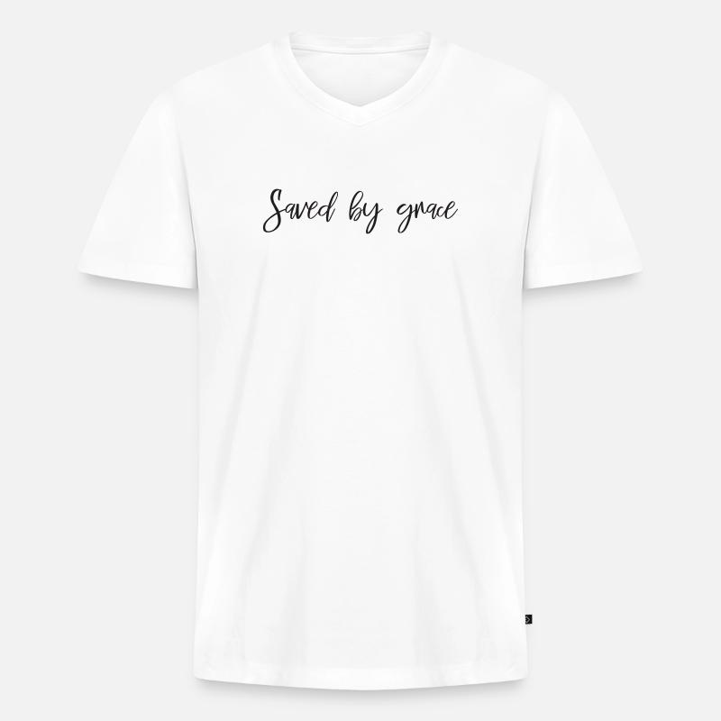 Saved by grace - Männer Premium Bio T-Shirt mit V-Ausschnitt - Weiß