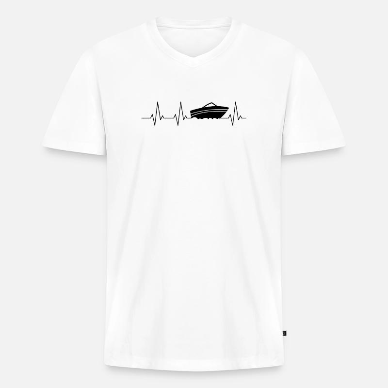 Herzschlag Motorboot Boot - Männer Premium Bio T-Shirt mit V-Ausschnitt - Weiß