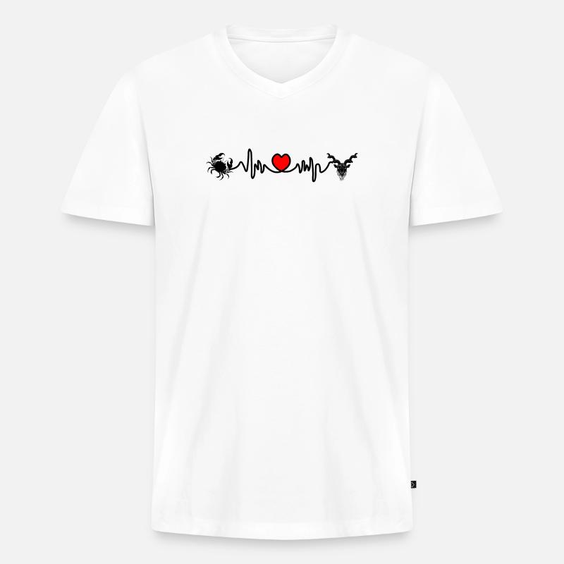 Herzfrequenz Kardio Krebs Steinbock - Männer Premium Bio T-Shirt mit V-Ausschnitt - Weiß