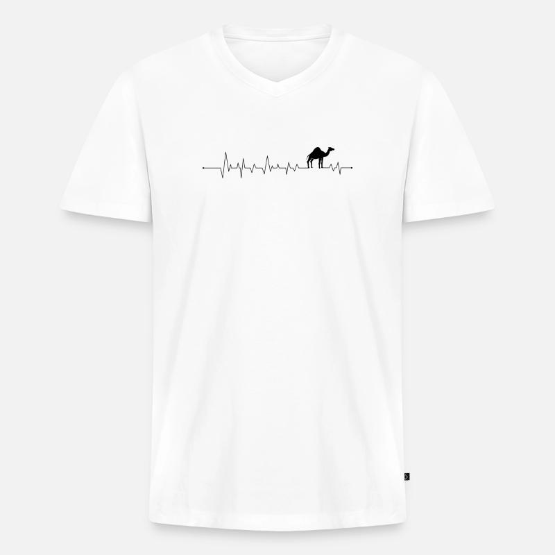 Herzschlag-Kamel - Männer Premium Bio T-Shirt mit V-Ausschnitt - Weiß