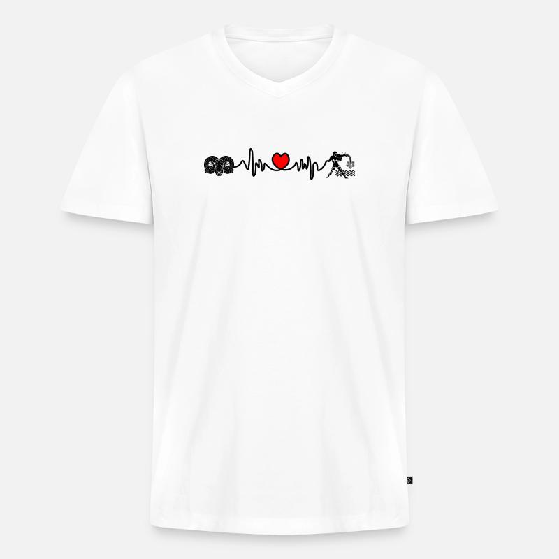 Herzfrequenz Cardio Widder Wassermann - Männer Premium Bio T-Shirt mit V-Ausschnitt - Weiß