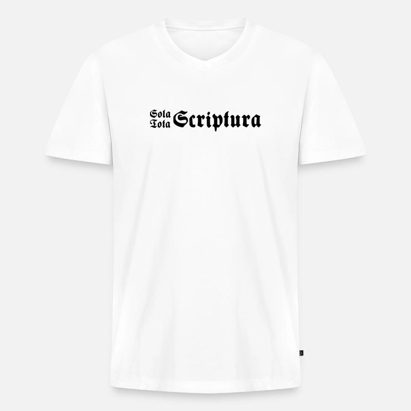 Sola Tota Scriptura Schwarz - Männer Premium Bio T-Shirt mit V-Ausschnitt - Weiß