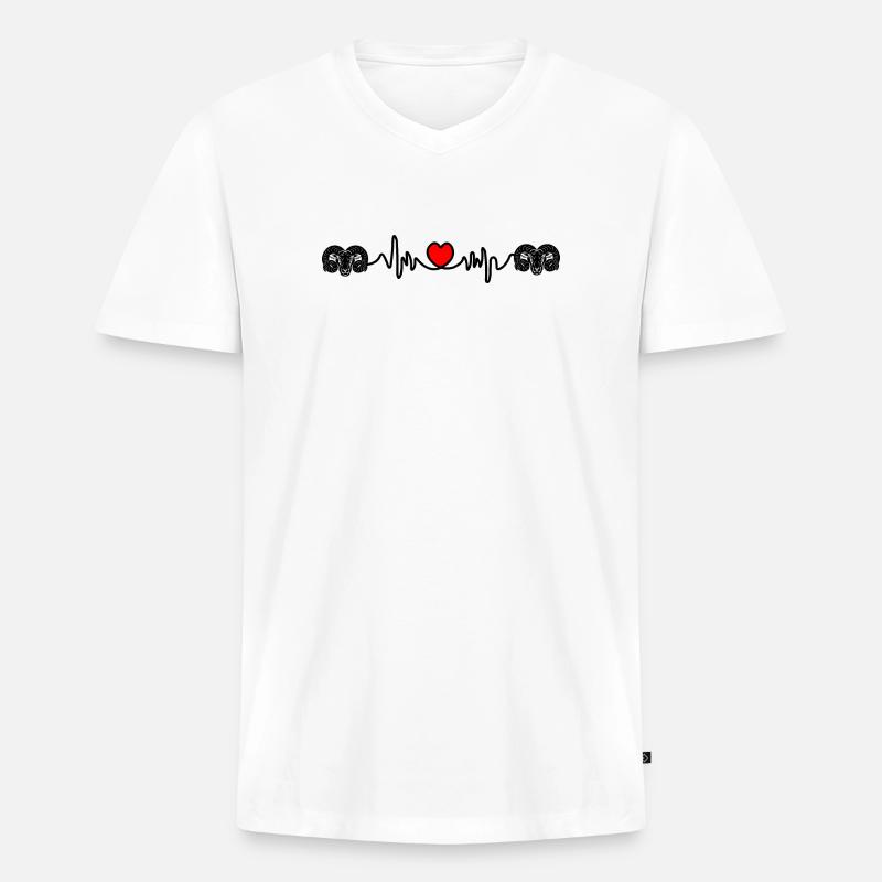 Herzfrequenz Cardio Ram Ram Ram - Männer Premium Bio T-Shirt mit V-Ausschnitt - Weiß