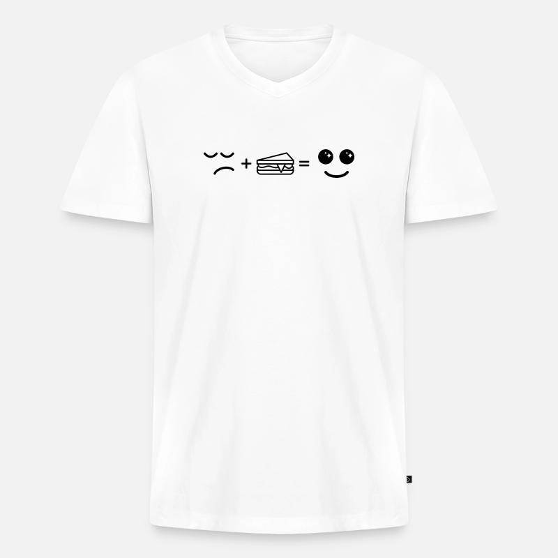 Traurig essen Kuchen Werden Glücklich - Männer Premium Bio T-Shirt mit V-Ausschnitt - Weiß