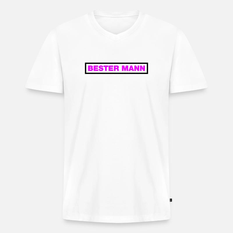 Bester Mann - Männer Premium Bio T-Shirt mit V-Ausschnitt - Weiß