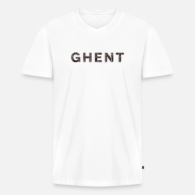 GHENT – Gothic Brick Typography - Männer Premium Bio T-Shirt mit V-Ausschnitt - Weiß