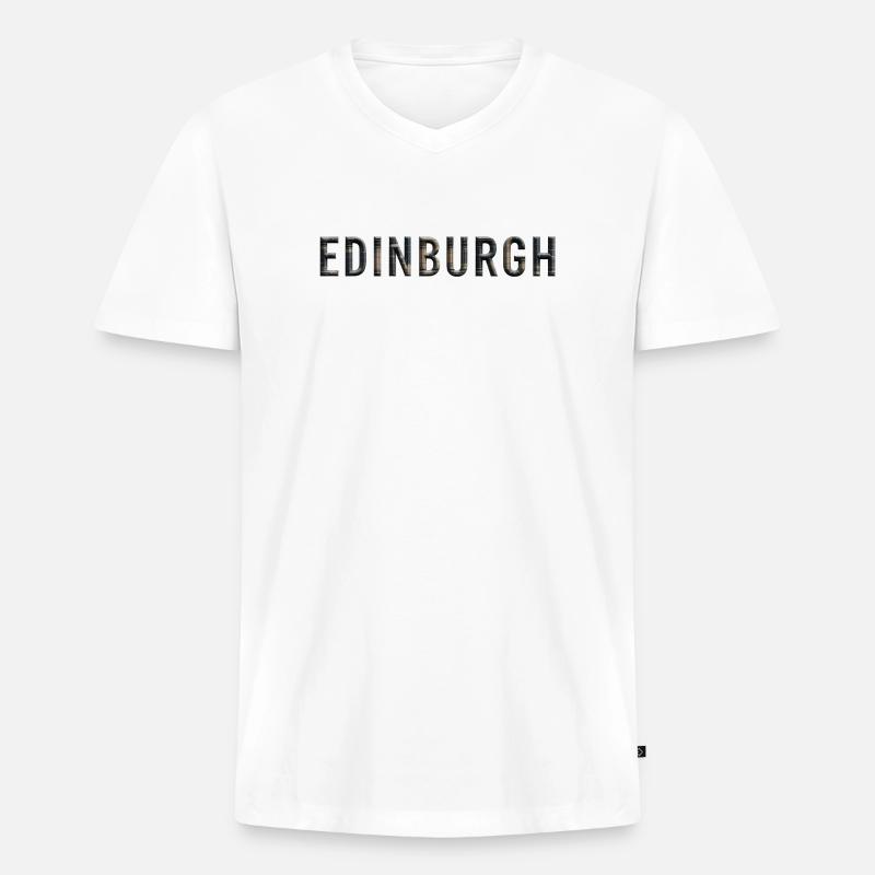 EDINBURGH – Architectural Stone Typography - Männer Premium Bio T-Shirt mit V-Ausschnitt - Weiß