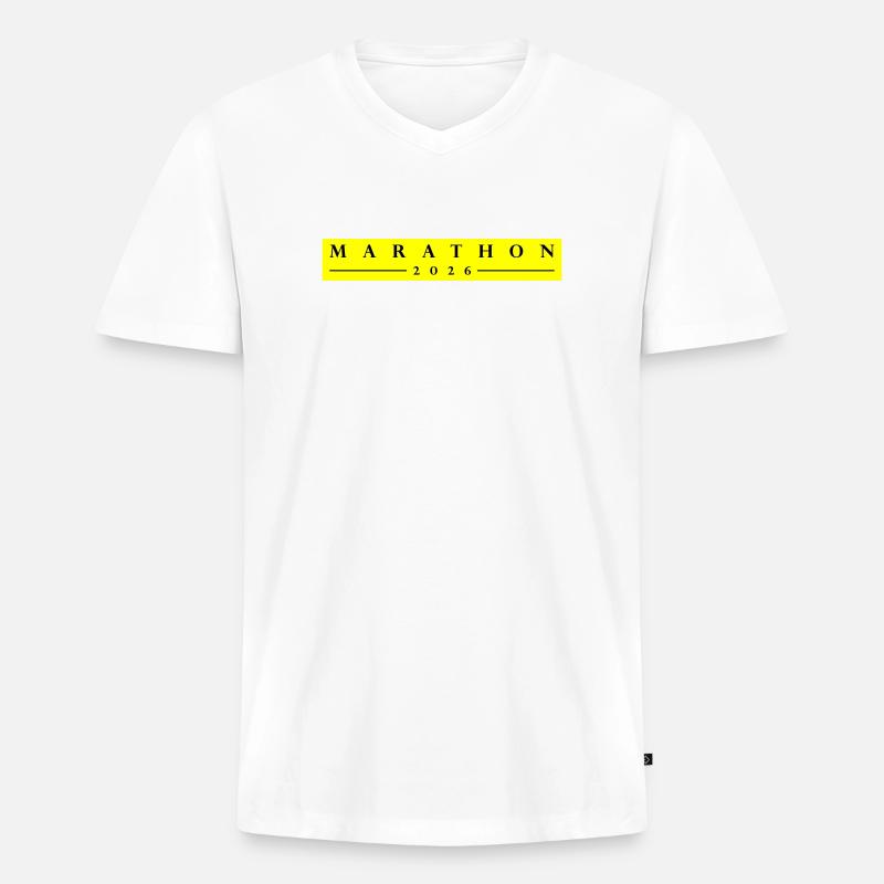 Marathon 2026 - Männer Premium Bio T-Shirt mit V-Ausschnitt - Weiß
