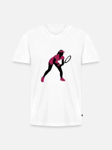 tennis_female_2c - Männer Premium Bio T-Shirt mit V-Ausschnitt - Weiß