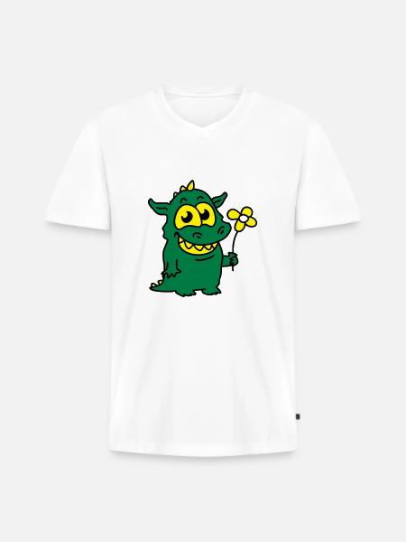 Dragon with Flower - Men's Premium Organic T-shirt with V-neck - white