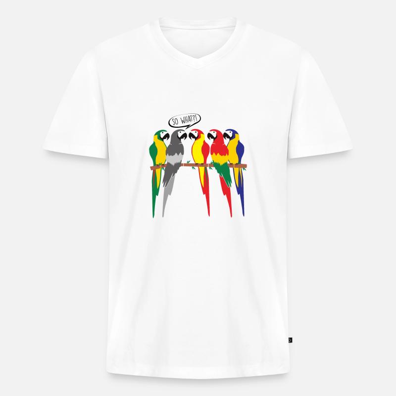 MONOCHROMER VOGELPAPAGEI - Männer Premium Bio T-Shirt mit V-Ausschnitt - Weiß