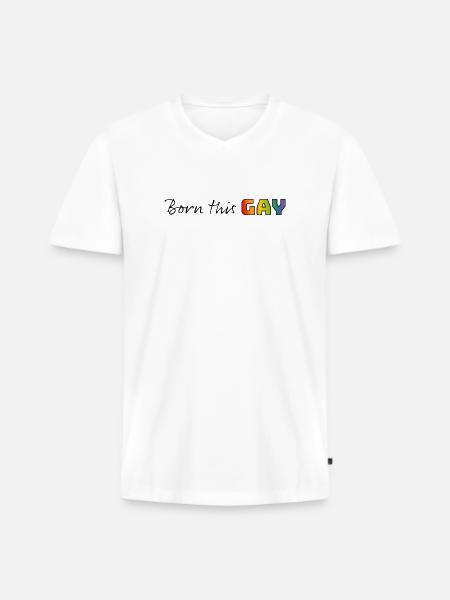 Rainbow né ce gay - T-shirt encolure en V Premium bio Homme - blanc