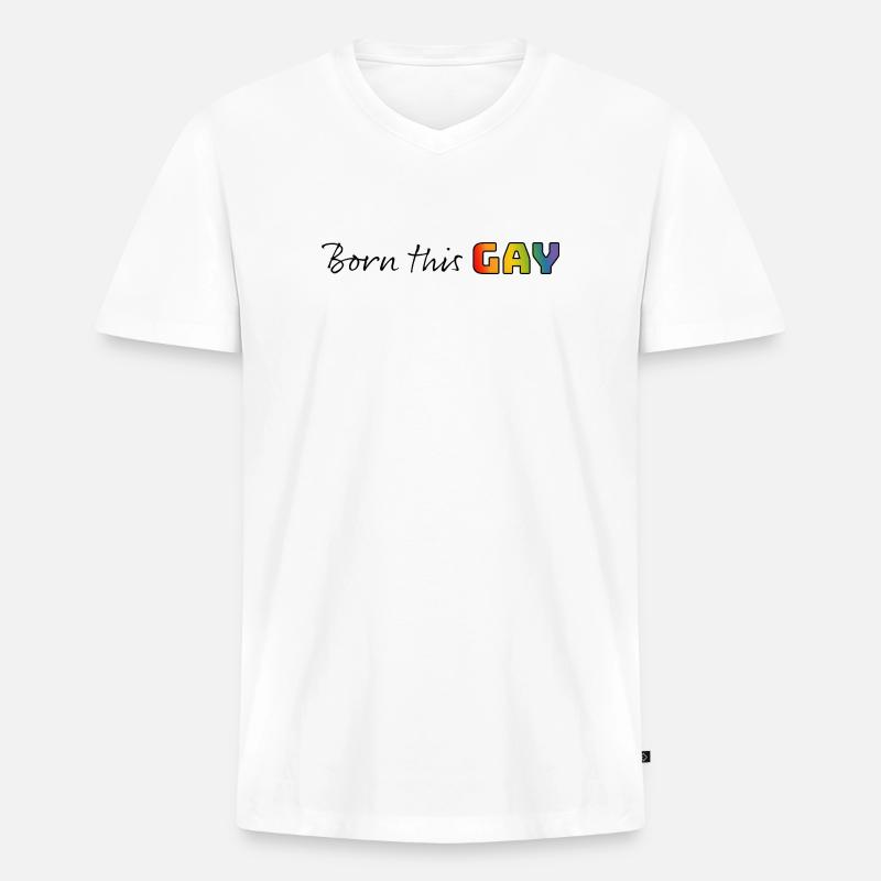Regenbogen born this gay - Männer Premium Bio T-Shirt mit V-Ausschnitt - Weiß
