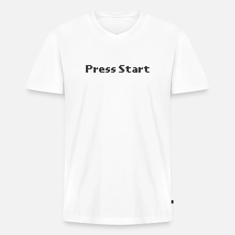 press start - space invader - Männer Premium Bio T-Shirt mit V-Ausschnitt - Weiß