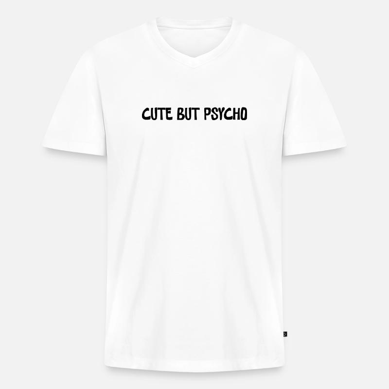 Cute But Psycho Minimal Statement Design - Männer Premium Bio T-Shirt mit V-Ausschnitt - Weiß