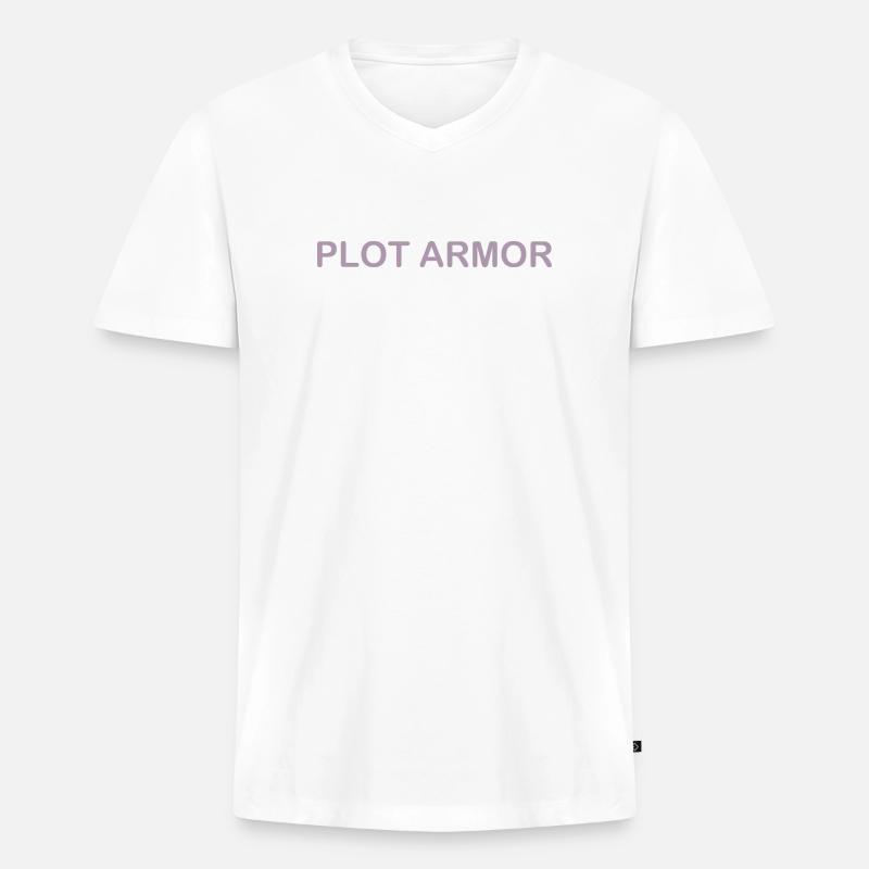 Sjove udtryk om Plot Armor i biografen - Premium økologisk T-shirt med V-hals til mænd - hvid