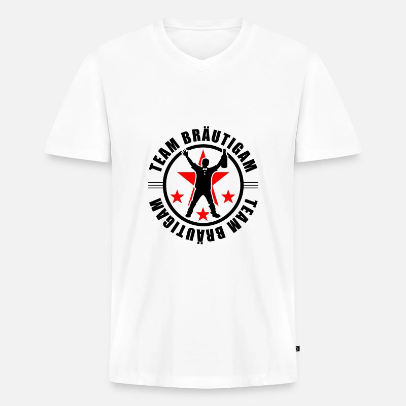 Team Bräutigam Hochzeit - Männer Premium Bio T-Shirt mit V-Ausschnitt - Weiß