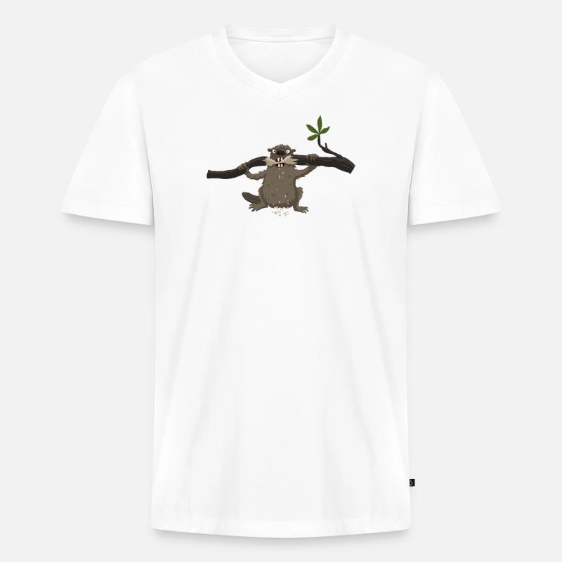 Biber - Männer Premium Bio T-Shirt mit V-Ausschnitt - Weiß