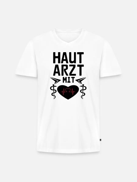 Hautarzt mit Herz Geschenk - Männer Premium Bio T-Shirt mit V-Ausschnitt - Weiß