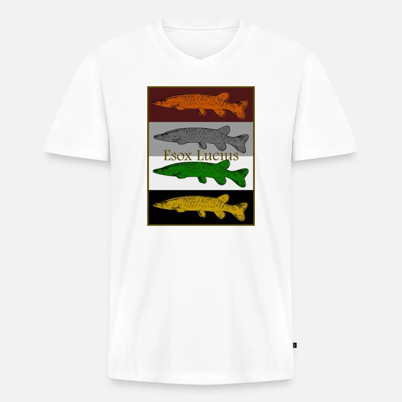 Buntes Hecht Design - Männer Premium Bio T-Shirt mit V-Ausschnitt - Weiß