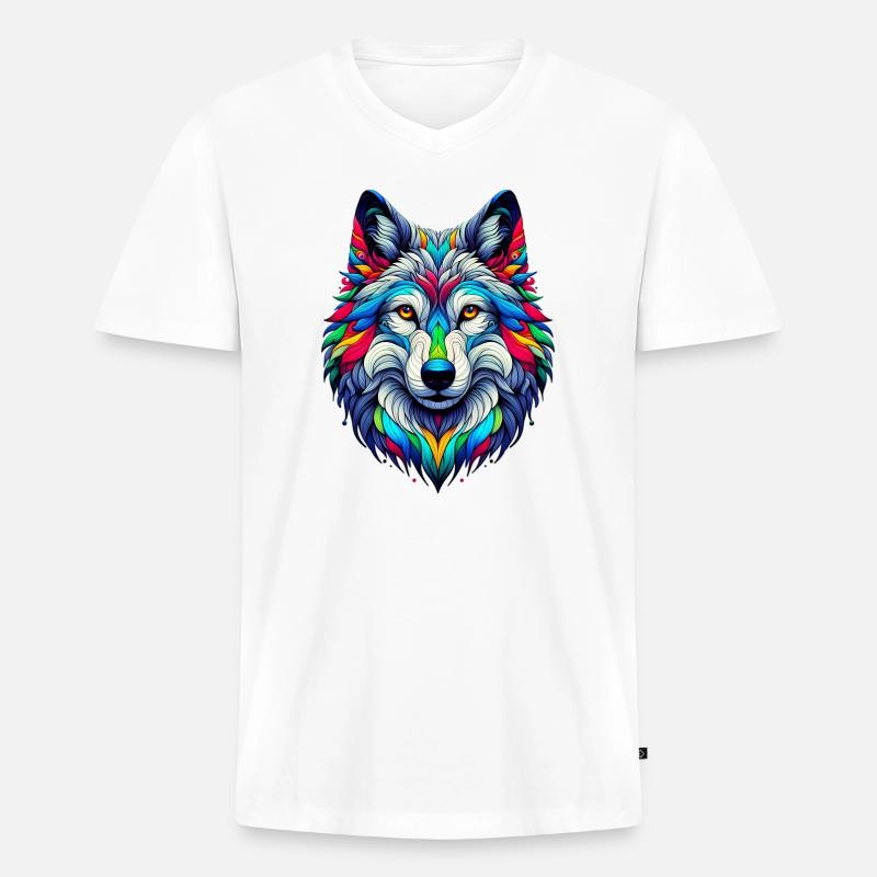 Wolf - Männer Premium Bio T-Shirt mit V-Ausschnitt - Weiß