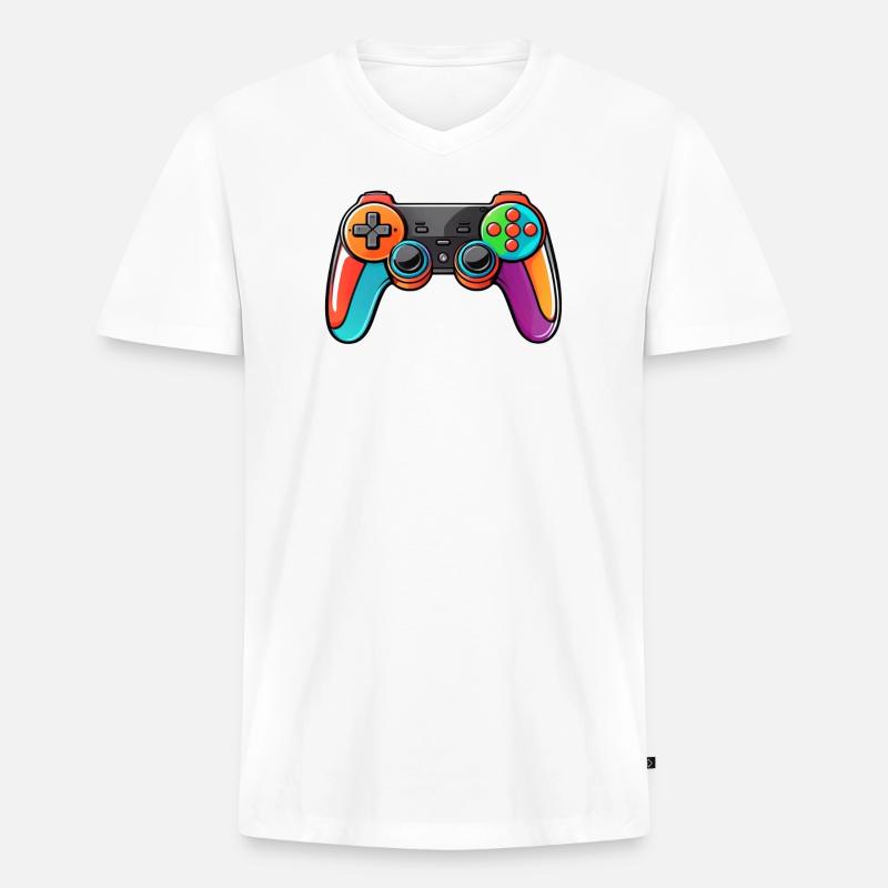 Gamepad Controller Farben Bunt - Männer Premium Bio T-Shirt mit V-Ausschnitt - Weiß