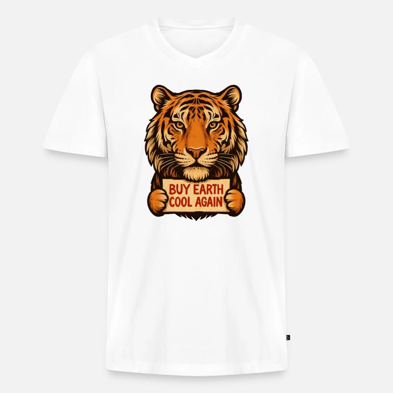 Tiger sagt: Make Eath Cool Again - Männer Premium Bio T-Shirt mit V-Ausschnitt - Weiß