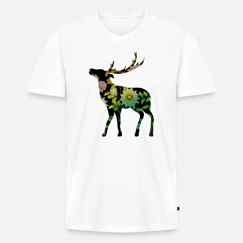 Hirsch - Männer Premium Bio T-Shirt mit V-Ausschnitt - Weiß