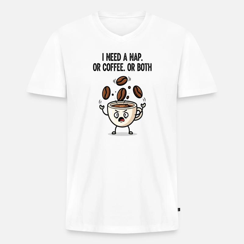 Nickerchen oder Kaffeetassen-Stimmung - Männer Premium Bio T-Shirt mit V-Ausschnitt - Weiß
