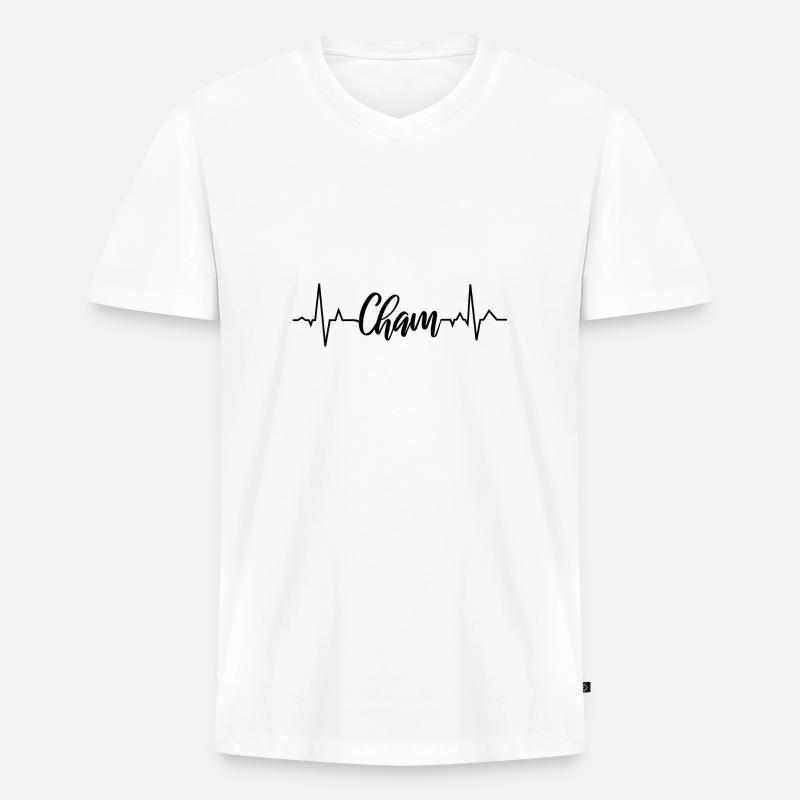 EKG Cham - Männer Premium Bio T-Shirt mit V-Ausschnitt - Weiß