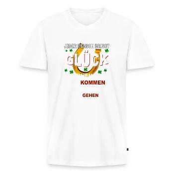 Jeder Mensch bringt Glück - Männer Premium Bio T-Shirt mit V-Ausschnitt - Weiß - Vorne - Nico (187cm)