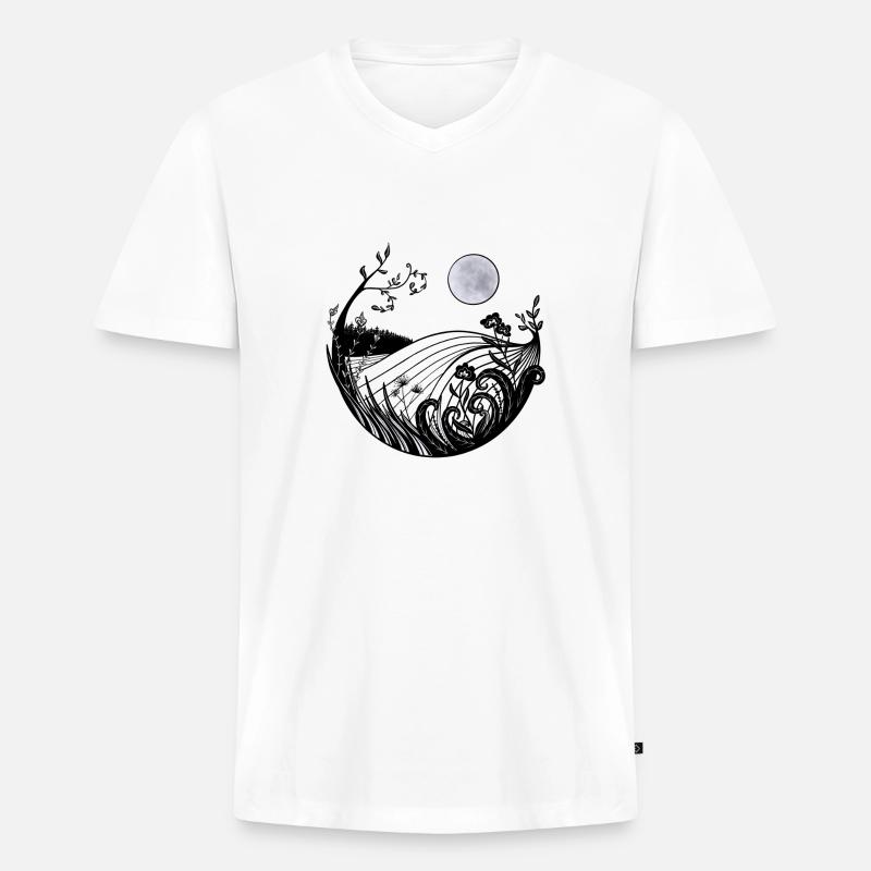 Vollmondlandschaft - Männer Premium Bio T-Shirt mit V-Ausschnitt - Weiß