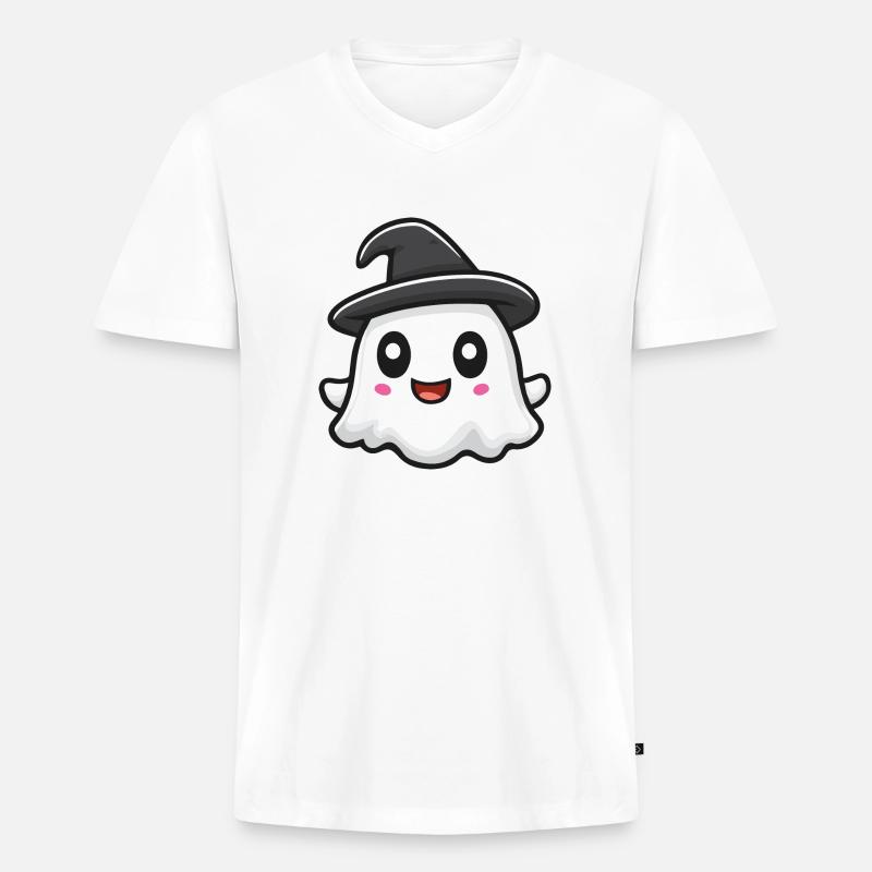 Geist Halloween Comic - Männer Premium Bio T-Shirt mit V-Ausschnitt - Weiß