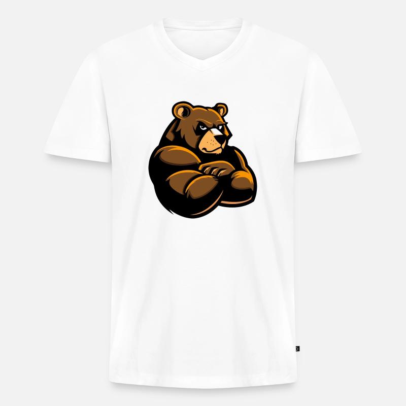 Bär Comic - Männer Premium Bio T-Shirt mit V-Ausschnitt - Weiß