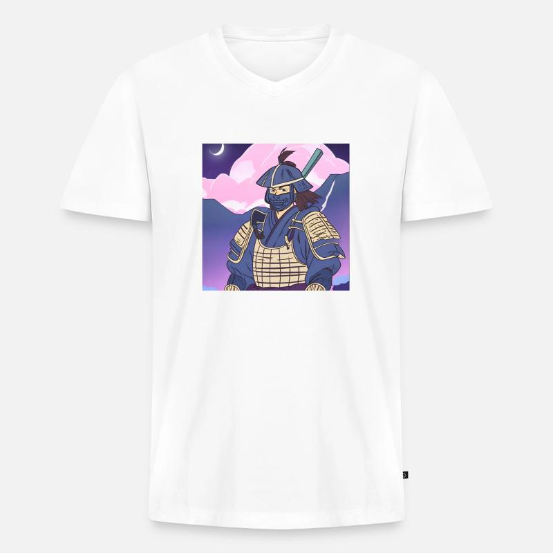 Samurai-Krieger - Männer Premium Bio T-Shirt mit V-Ausschnitt - Weiß