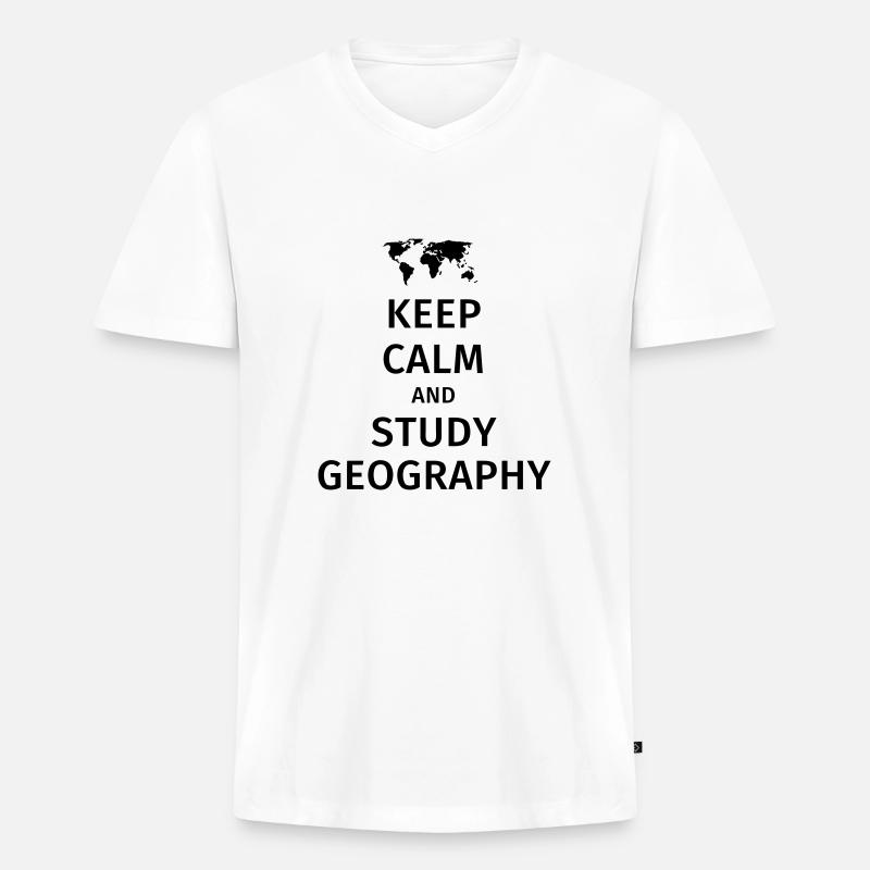 keep calm and study geography - Männer Premium Bio T-Shirt mit V-Ausschnitt - Weiß