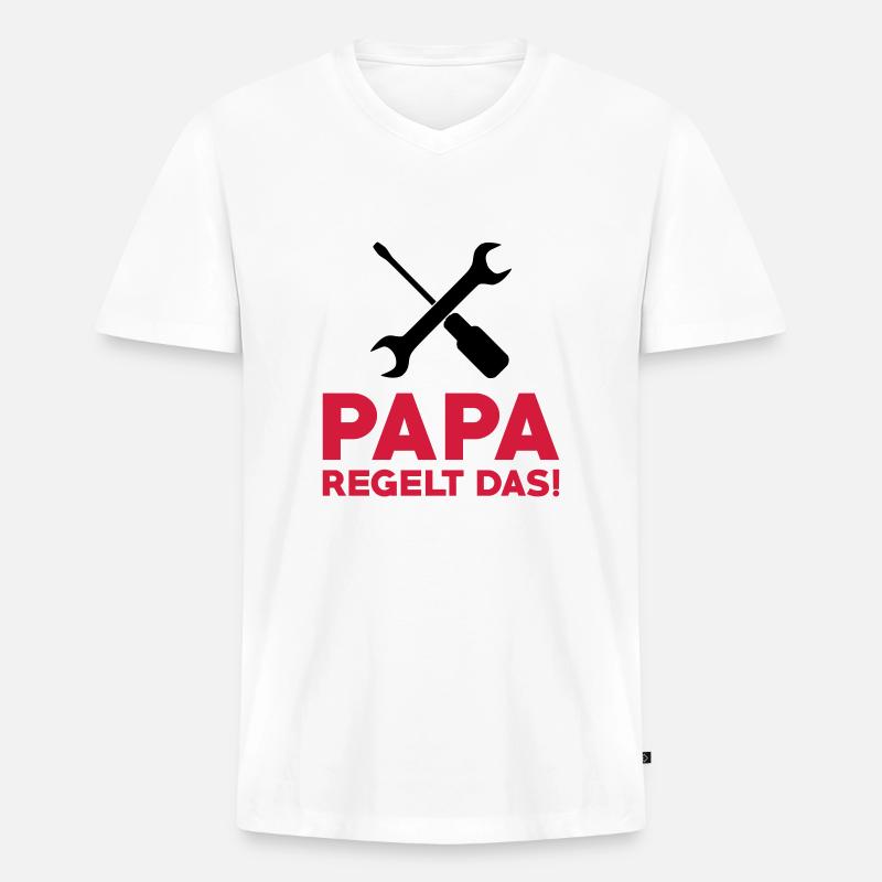 Papa regelt das - Männer Premium Bio T-Shirt mit V-Ausschnitt - Weiß