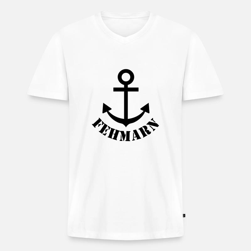 fehmarn - Männer Premium Bio T-Shirt mit V-Ausschnitt - Weiß