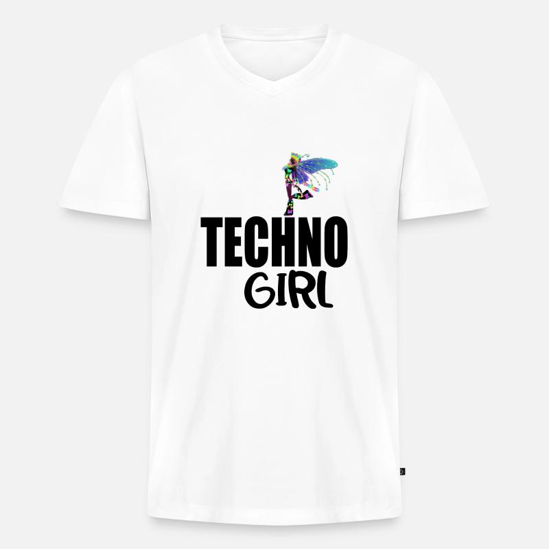 Techno-Mädchen - Männer Premium Bio T-Shirt mit V-Ausschnitt - Weiß