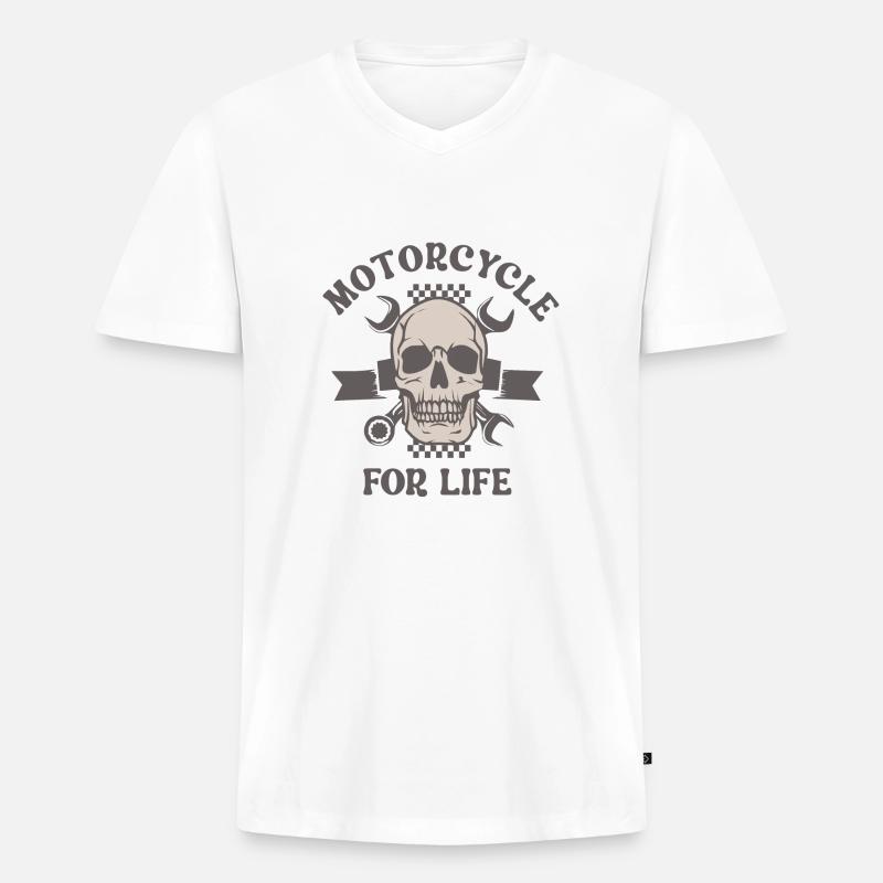Motorrad ein Leben lang - Männer Premium Bio T-Shirt mit V-Ausschnitt - Weiß