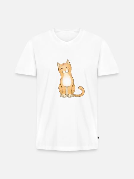 Stubentiger - Männer Premium Bio T-Shirt mit V-Ausschnitt - Weiß