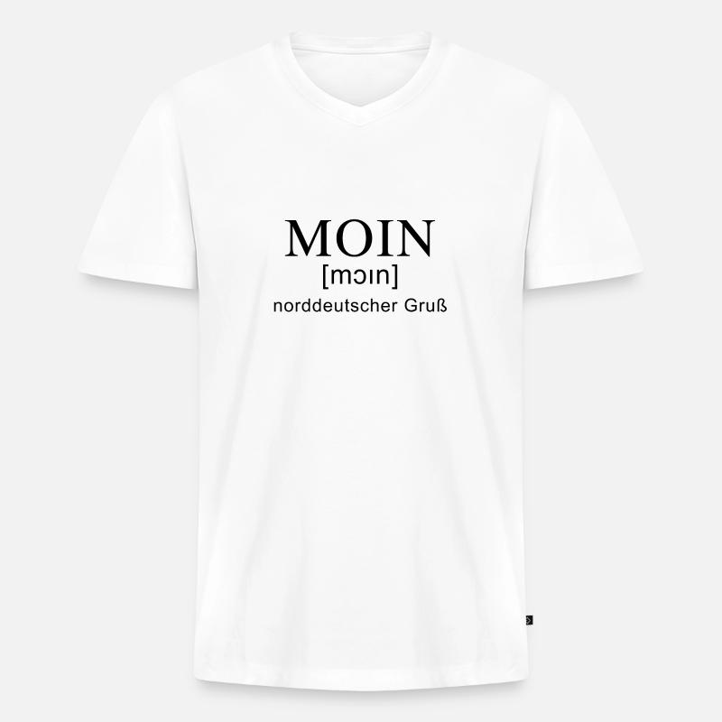 Moin Gruß mit Lautschrift - Männer Premium Bio T-Shirt mit V-Ausschnitt - Weiß