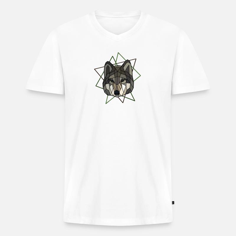 Wolf - Männer Premium Bio T-Shirt mit V-Ausschnitt - Weiß