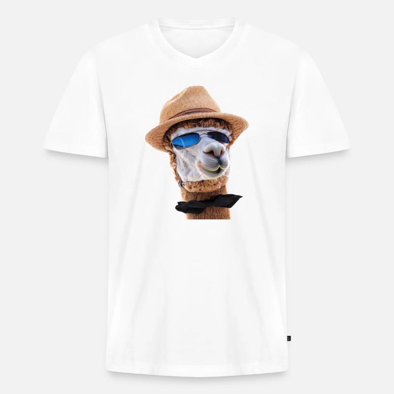 alpaca hut sonnenbrille fliege - Männer Premium Bio T-Shirt mit V-Ausschnitt - Weiß