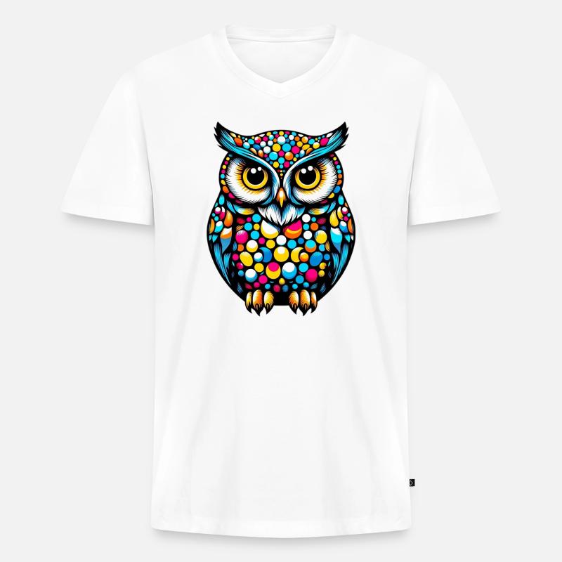 Eule - Männer Premium Bio T-Shirt mit V-Ausschnitt - Weiß