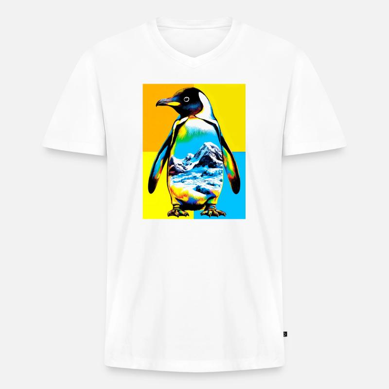 Pinguin - Männer Premium Bio T-Shirt mit V-Ausschnitt - Weiß