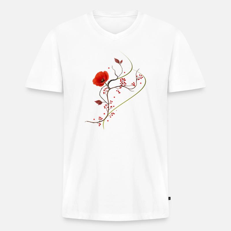 Ikebana Collage mit Mohnblume Zen Stil - Männer Premium Bio T-Shirt mit V-Ausschnitt - Weiß