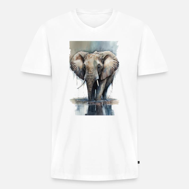 Elefant Aquarell - Männer Premium Bio T-Shirt mit V-Ausschnitt - Weiß