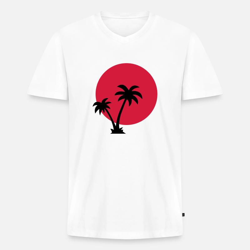 Palme mit Sonne - Männer Premium Bio T-Shirt mit V-Ausschnitt - Weiß